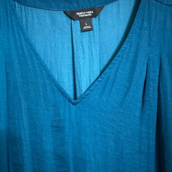 Simply Vera VeraWang, turquoise polyester short sleeved shirt, Size L - Picture 7 of 12